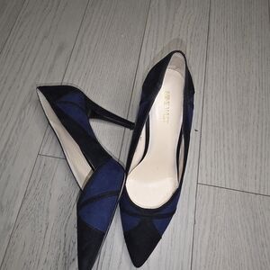 Nine West Navy and Black Suede Colorblock Pointed-Toe Pumps